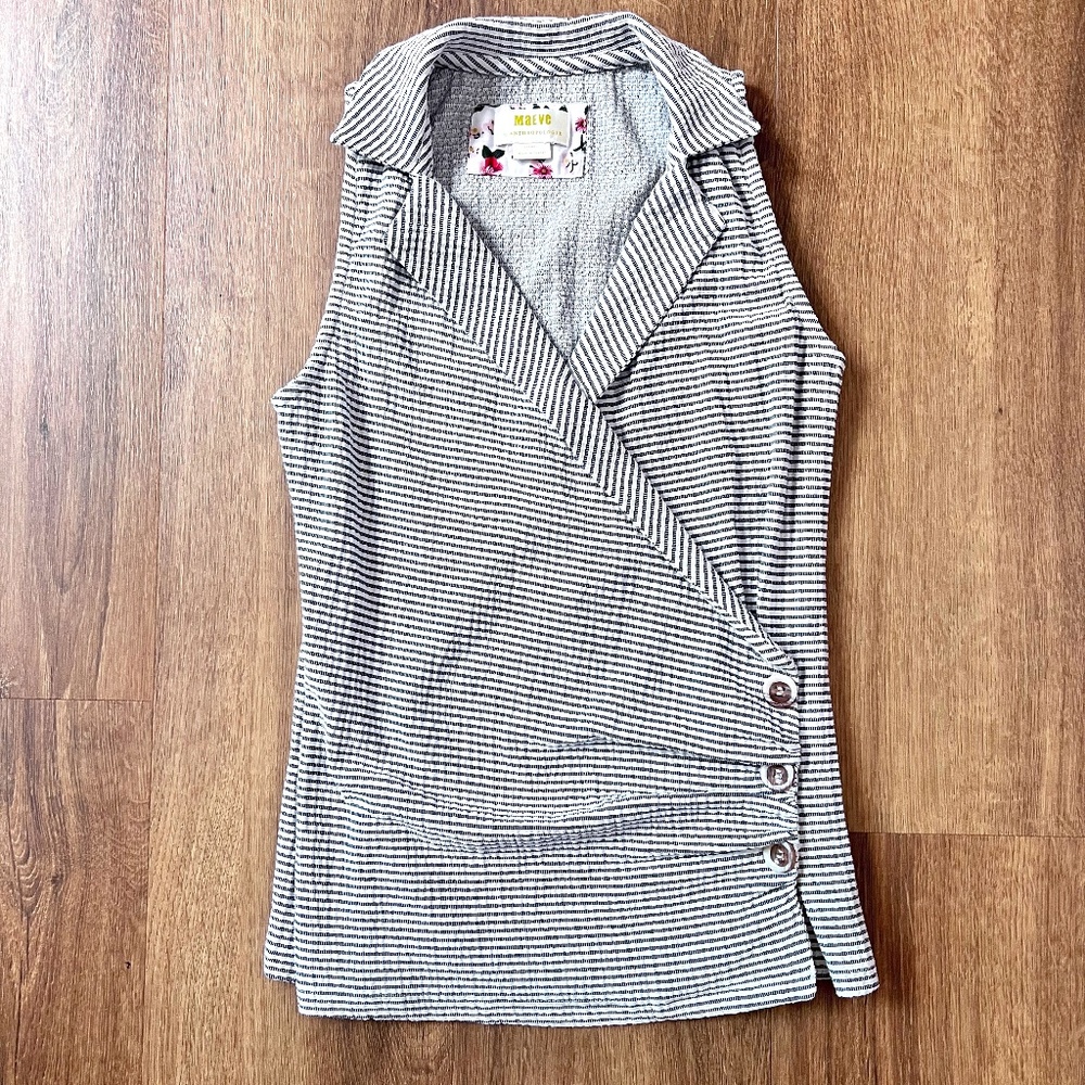 Maeve by Anthropologie Seersucker Collared Sleeveless Striped Buttons XXS